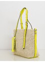 BASIC BÉŽOVÁ SHOPPER KABELKA SE ŽLUTÝM LEMOVÁNÍM -YELLOW Smetanová