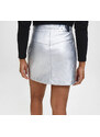 Calvin Klein dámská koženková stříbrná sukně FAUX LEATHER MINI SKIRT