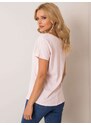 Fashionhunters Světle růžové bavlněné tričko s výstřihem do V
