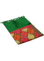 Pranita Kašmírská vlněná šála Jate M zelená s výšivkou laděnou do růžové a červené barvy