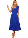 NUMOCO Elegantní modré šaty BRENDA s plisovanou sukní Modrá