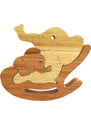 AMADEA Dřevěné puzzle houpací slon, masivní dřevo dvou druhů dřevin, 14x12,5x3 cm