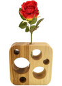 AMADEA Dřevěná váza čtvercová s otvory, masivní dřevo, výška 12 cm