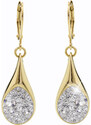 SkloBižuterie-H Ocelové náušnice Drop s kameny Swarovski Gold Crystal