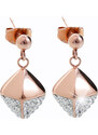 SkloBižuterie-J Ocelové náušnice Cube Swarovski Rose Gold Crystal