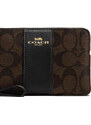 Coach Corner Zip Wristlet In Signature Canvas Brown Black Light Gold