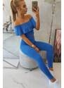 MladaModa Komplet kalhoty+top s volány barva královská modrá
