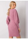 Basic Elegantné tmavo-ružové rebrované šaty s dlhým rukávom