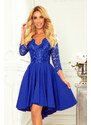 numoco NICOLLE - Světle modré dámské šaty s delším zadním dílem a s krajkovým výstřihem 210-12