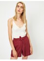 Koton Women's Burgundy Laced Linen Shorts