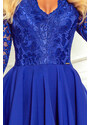 NUMOCO Modré šaty s krajkovými rukávy FRANCESCA Modrá