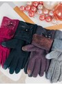 Webmoda Dámské tmavě šedé kožené rukavice s mašlí