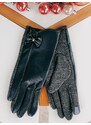 Webmoda Dámské tmavě šedé kožené rukavice s mašlí