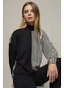 Cool & Sexy Women's Black and White Half Turtleneck Cowskin Print Blouse Yi2037