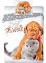 Faro Ložní povlečení pes a kočka - Best Friends - 100% bavlna - 70x90 cm + 140x200 cm