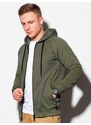 Ombre Clothing Pánská mikina s kapucí na zip - khaki V1 OM-SSZP-0124