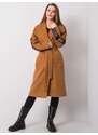 BASIC Hnědý dámský kabát s pruhem na rukávu --brown Hnědá