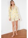 Trendyol Yellow Rabbit Pattern Viscose Shirt-Shorts Woven Pajamas Set