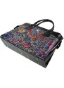 PUNCE LC-01 luxusní černá dámská kabelka se stříbrnými kvítky pro notebook do 15.6 palce