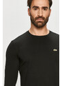 Bavlněné tričko s dlouhým rukávem Lacoste černá barva, hladké, TH2040-031
