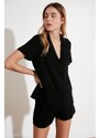 Trendyol Black Viscose Shirt-Shorts Woven Pajama Set