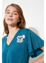Trendyol Petroleum Cotton Koala Printed Sleeve Flounce Detail T-shirt-Pants Knitted Pajamas Set
