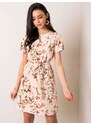 BASIC Dámské béžové šaty s páskem a motivem květin -beige Květinový vzor