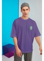Trendyol Purple Oversize/Wide-Fit Short Sleeve Geometric Print 100% Cotton T-shirt