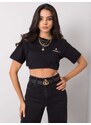 Fashionhunters Dámské černé tričko s výšivkou