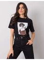 Fashionhunters Černé bavlněné tričko s aplikací