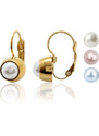 Jewellis ČR Jewellis Ocelové pozlacené náušnice klapky Gold Pearl Change-N-Go s perlami Swarovski 6mm - 3 v 1 na výměnu