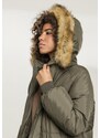 Dámský kabát Urban Classics Ladies Oversize Faux Fur Puffer Coat - olivový