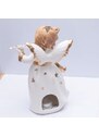 Nefertitis Svícen porcelánový na čajové svíčky Anděl bílý s housličkami 22 cm - výška cca 22 cm