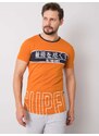 Fashionhunters Oranžové pánské bavlněné tričko