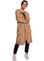 BK033 Pletený plisovaný svetr s kapucí - karamelový
