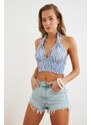 Trendyol Blue Striped Crop Woven Cross-Purchase See-through See-through Blouse