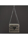 AMADEA Dřevěný závěsný obal na květináč se srdcem tmavý, 27x27x21 cm, český výrobek