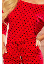 numoco Sportovní šaty s vázáním a kapsami - červené s černými puntíky - 13-128