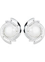 Stylové stříbrné náušnice s perlou a zirkony - Meucci SP16E