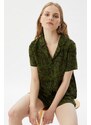 Trendyol Green Viscose Animal Patterned Shirt-Shorts Woven Pajama Set