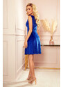 Numoco Modré velurové sametové rozšířené šaty 238-4 velikost 42