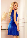 Numoco Modré velurové sametové rozšířené šaty 238-4 velikost 42