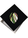 AMADEA Dřevěná brož barevná ve tvaru listu, 6x3,5 cm, český výrobek