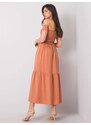 Fashionhunters Oranžové šaty s volánem od Pallavi RUE PARIS