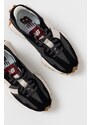 Semišové boty New Balance WS327KC černá barva, na plochém podpatku, WS327KC-001