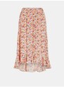 Růžová květovaná midi sukně Pieces Mayrin - Dámské