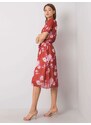BASIC Červené dámské květinové šaty -red Květinový vzor