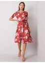BASIC Červené dámské květinové šaty -red Květinový vzor