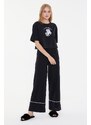 Trendyol Black Cotton Printed T-shirt-Pants Knitted Pajamas Set