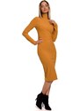 M542 Pletené šaty s rolákem - tmavě žluté